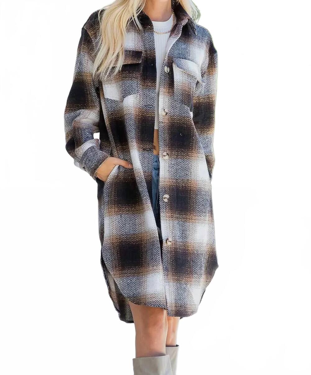 NEW SWEET LOVELY BY JEN issa plaid shacket - plus in brown/black